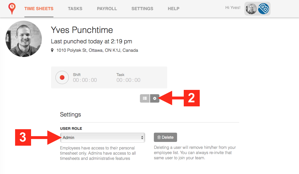 changing user roles in Punchtime